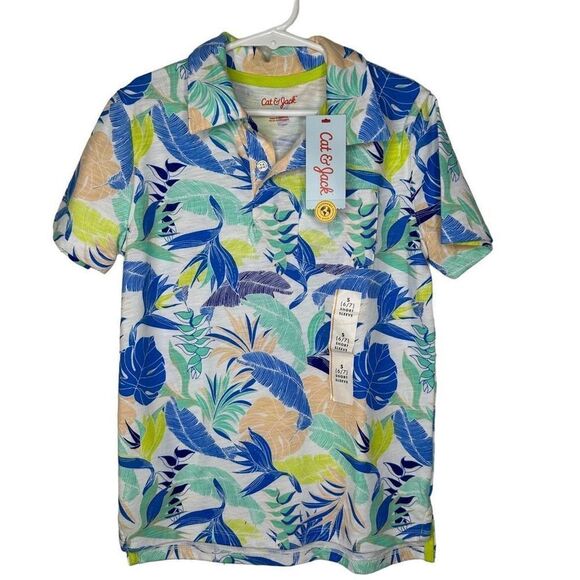 Cat & Jack Tropical Print Short Sleeve Tee - Blue, Green, Yellow - Picture 1 of 8